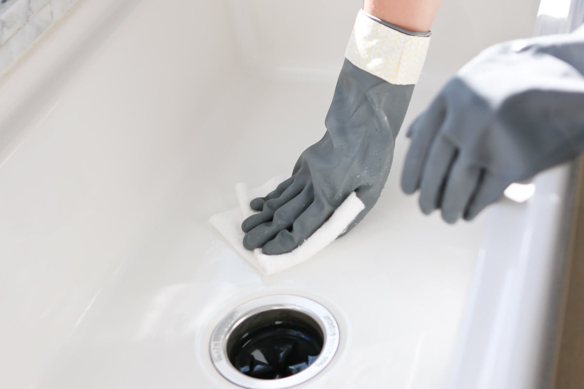 cleaning a fireclay sink