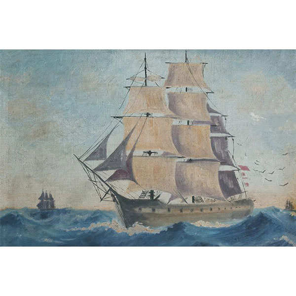 artwork depicting a ship in the ocean