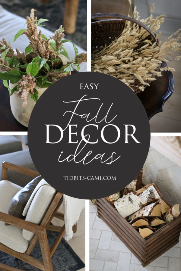 collage of photos showing fall decor pieces for living room