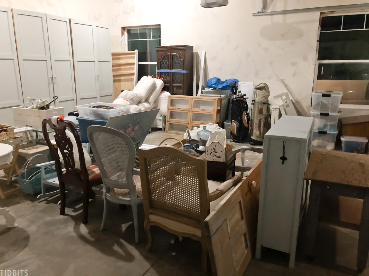 garage filled with antique furniture and decorations