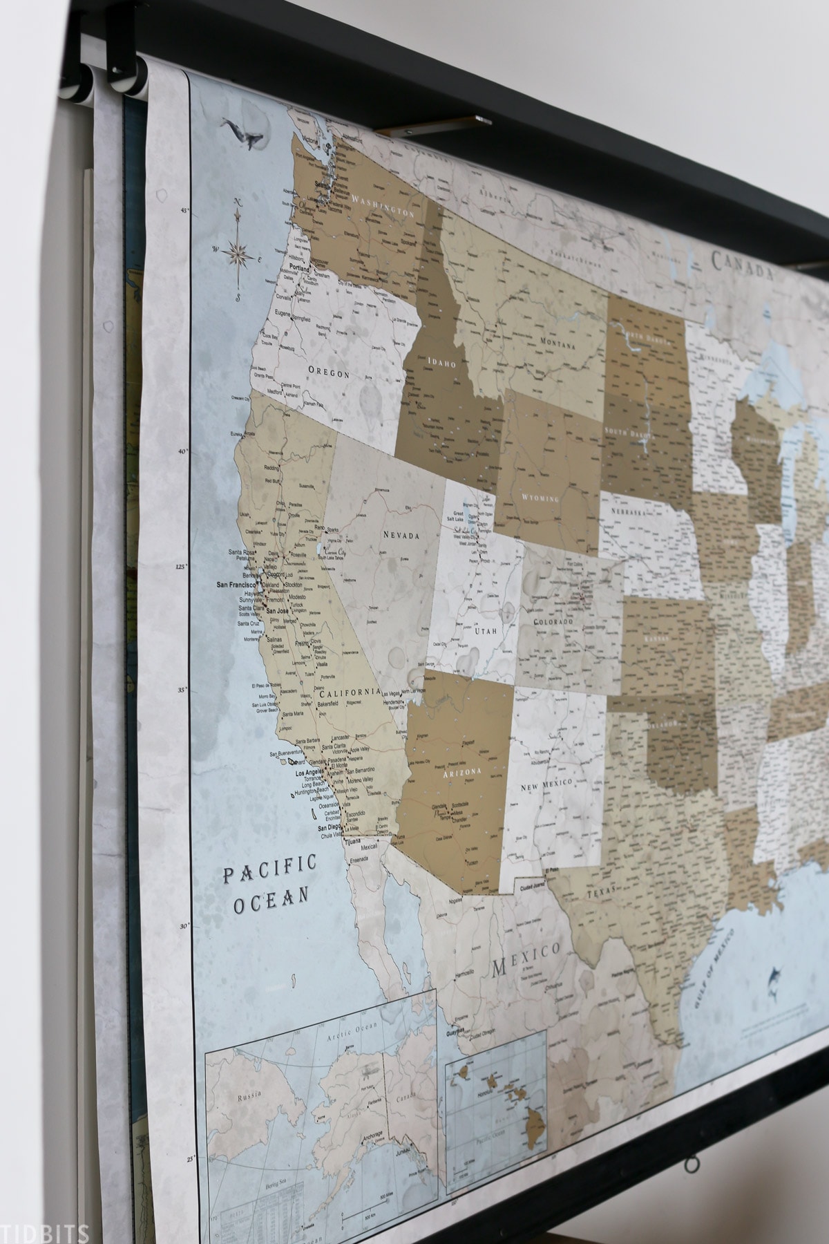 United States map hanging on wall