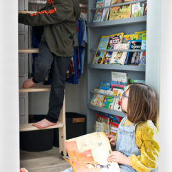 Shared Kids Closet Design Reveal with Rolling Library Ladder