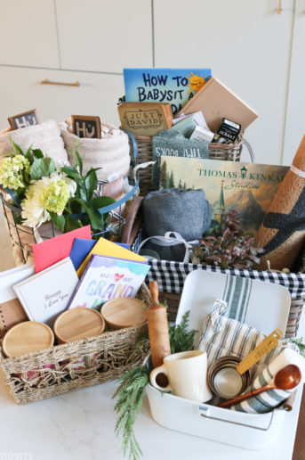 several gift basket ideas for grandma that have different themes based on her interests