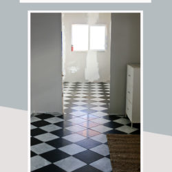 Our Mudroom Progress with Checkerboard Honed Marble Tile Flooring