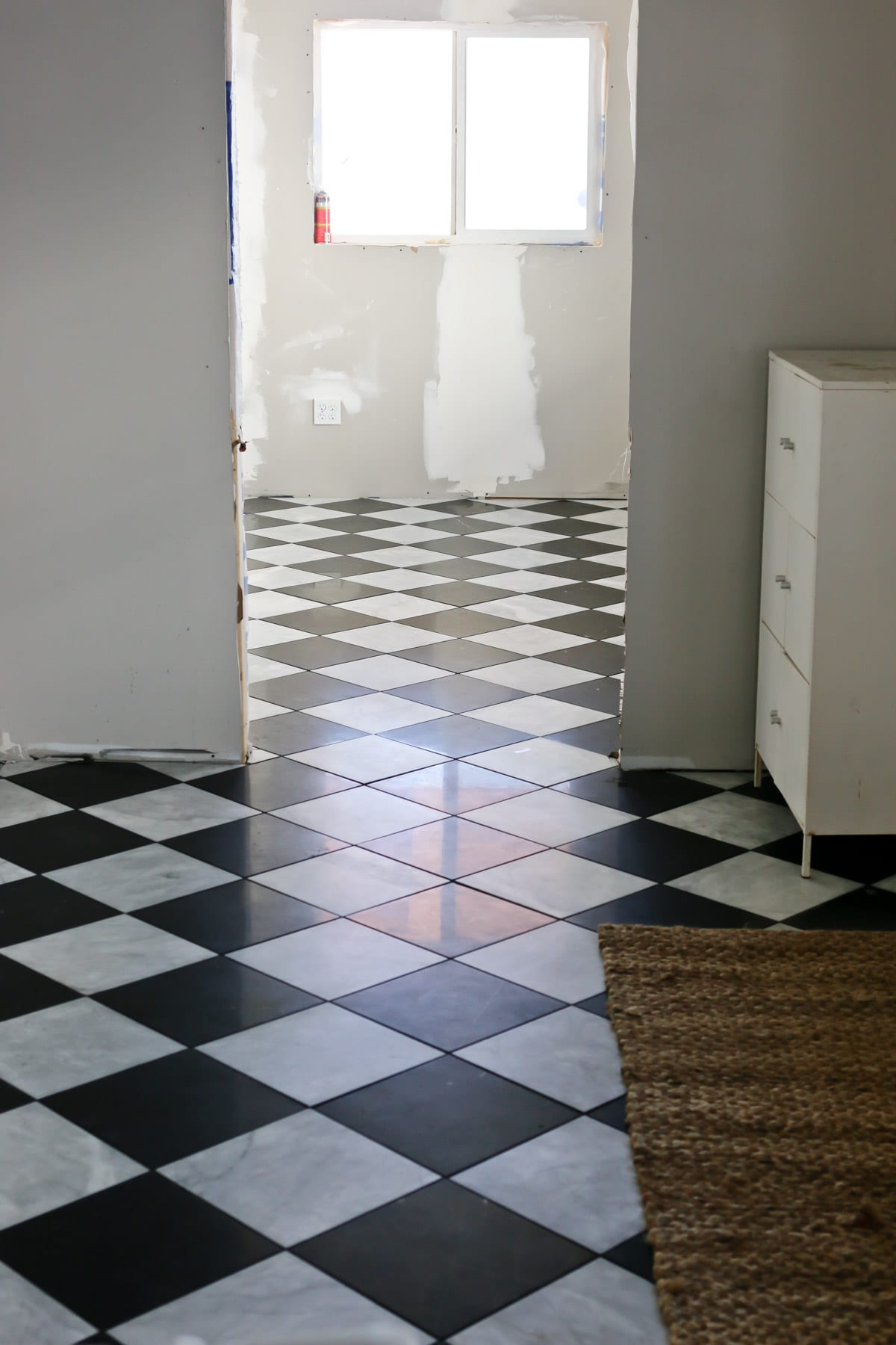 Checkerboard flooring in an office space