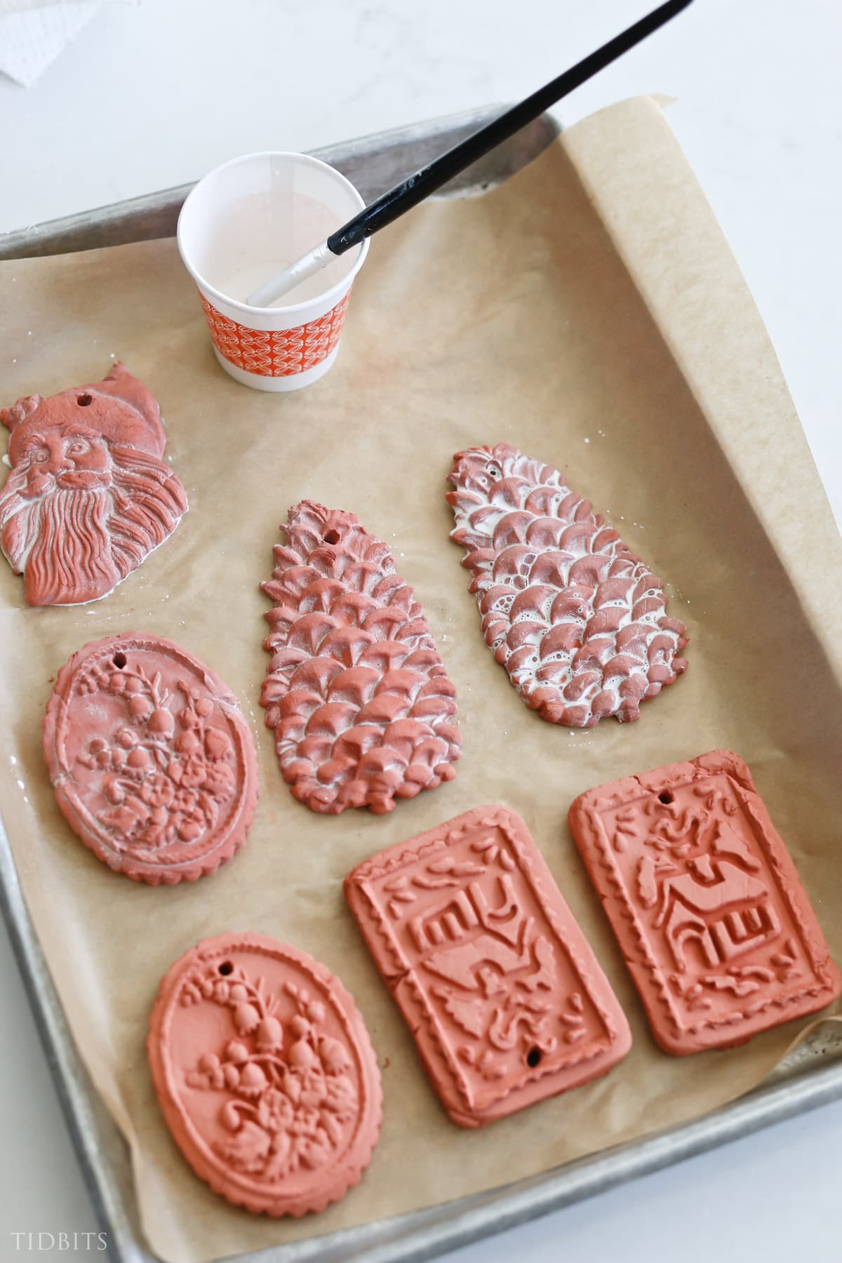white wash your terra cotta air dry clay ornaments
