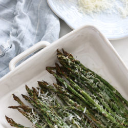Roasted asparagus with parmesan cheese sprinkles.