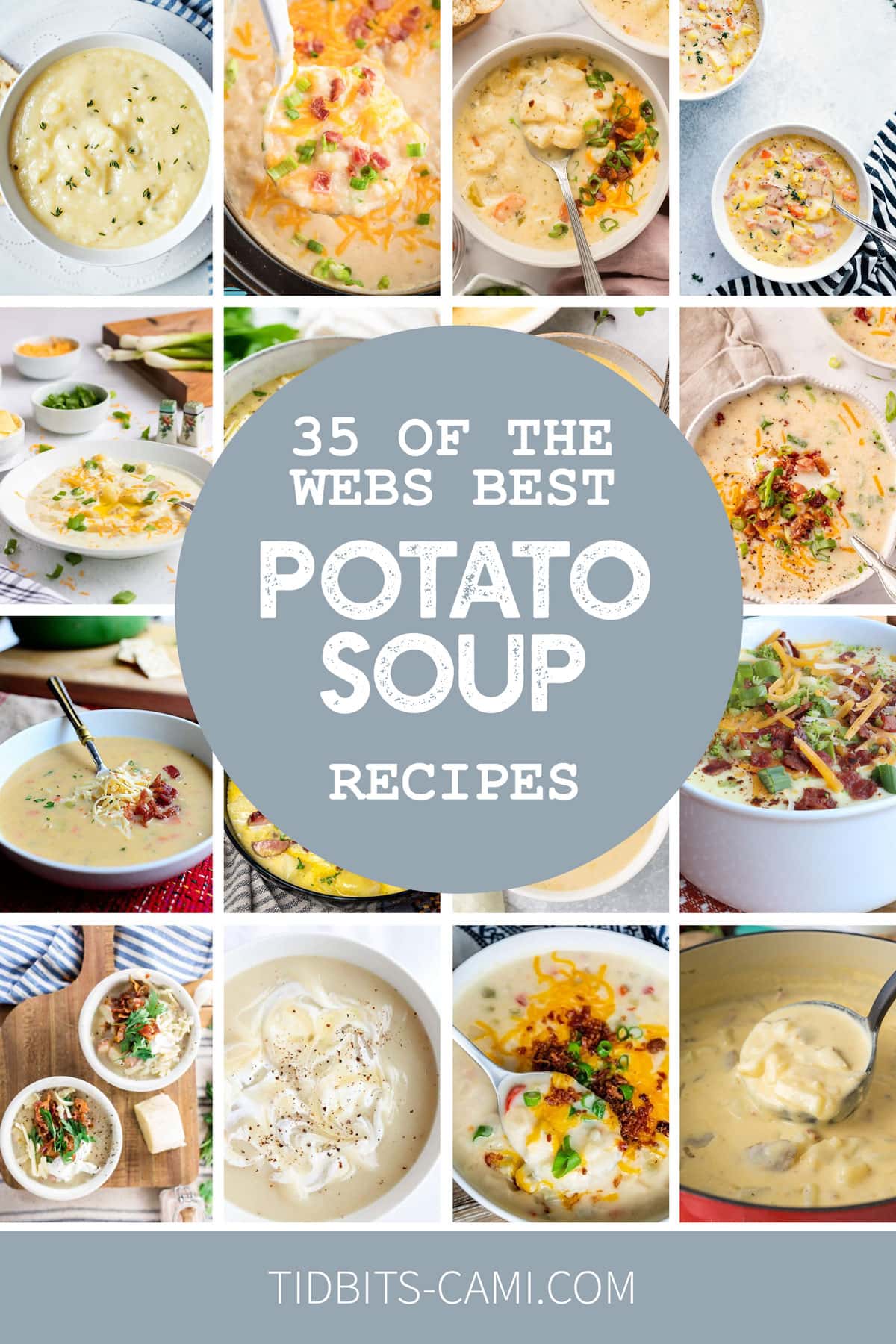 Collage of different potato soup recipe images