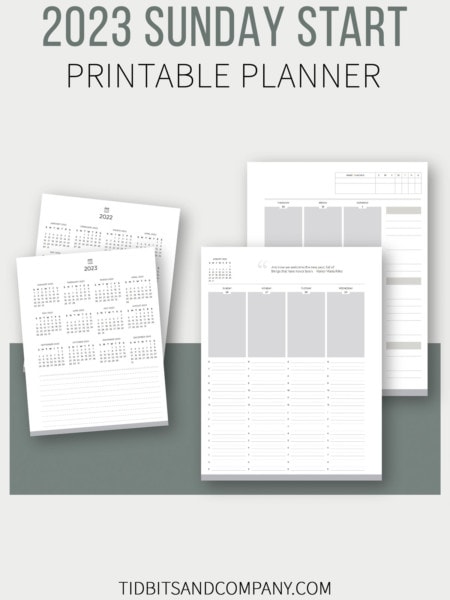2023 Sunday Start Printable Planner preview.