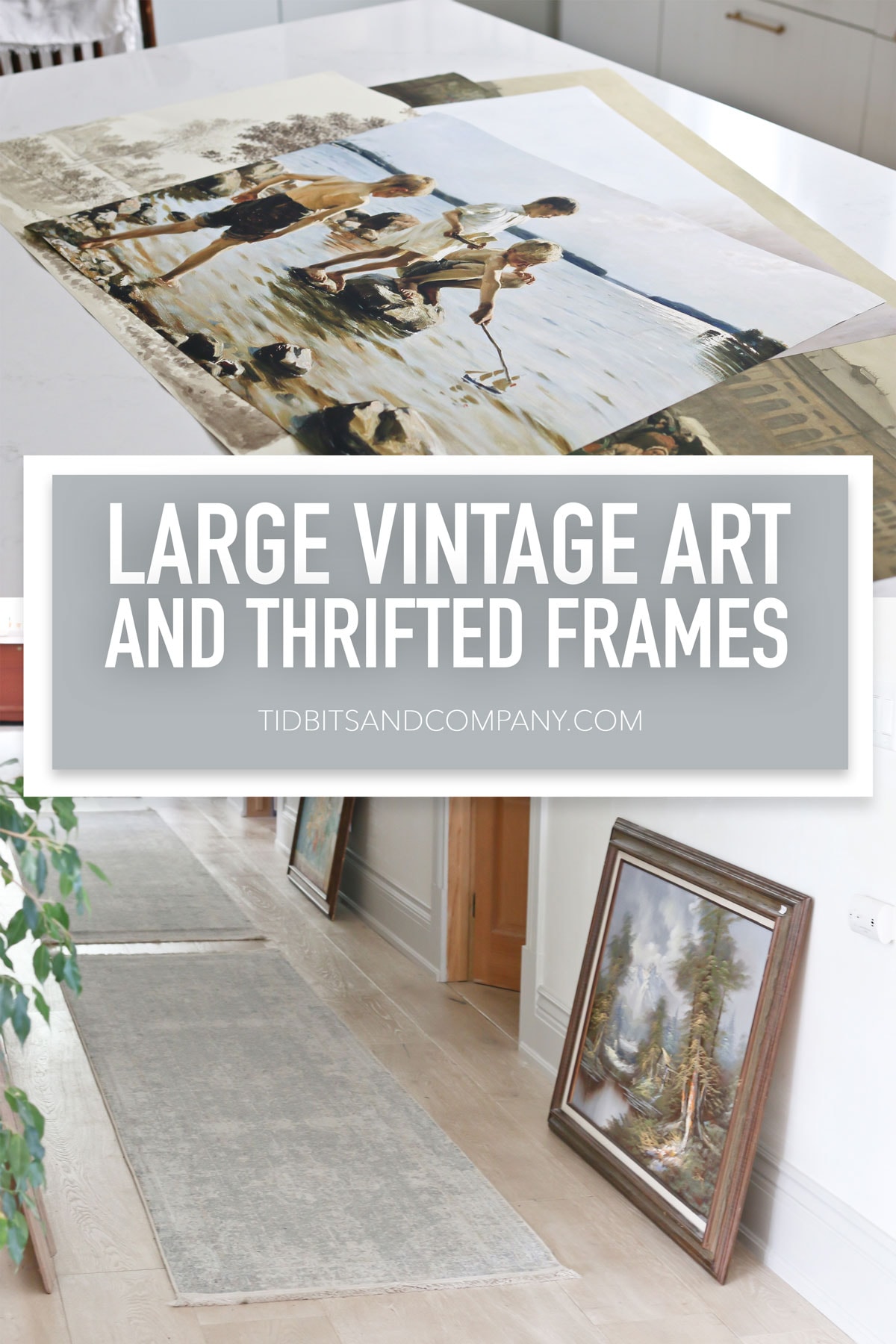 Text of large vintage art and thrifted frames over art images
