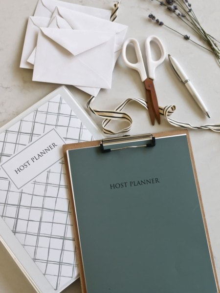 Printable planner preview on desk.