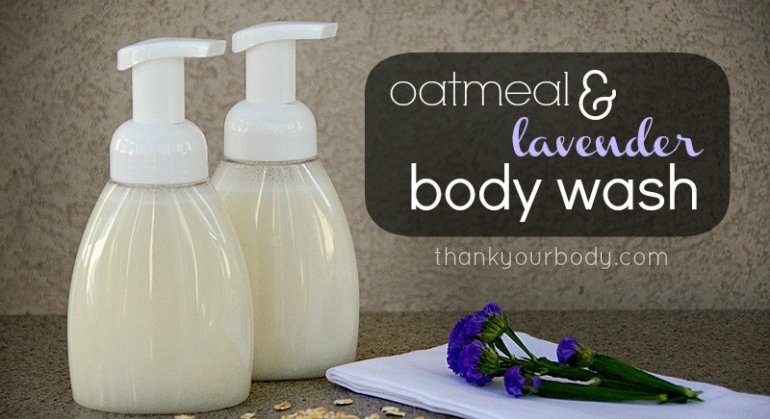 two pump bottles of oatmeal and lavender body wash