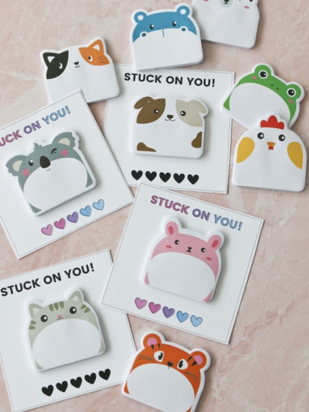 Sticky animal note pads used for class valentines