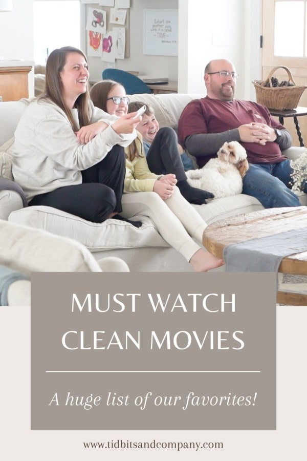 A family watching family-friendly, clean movies together